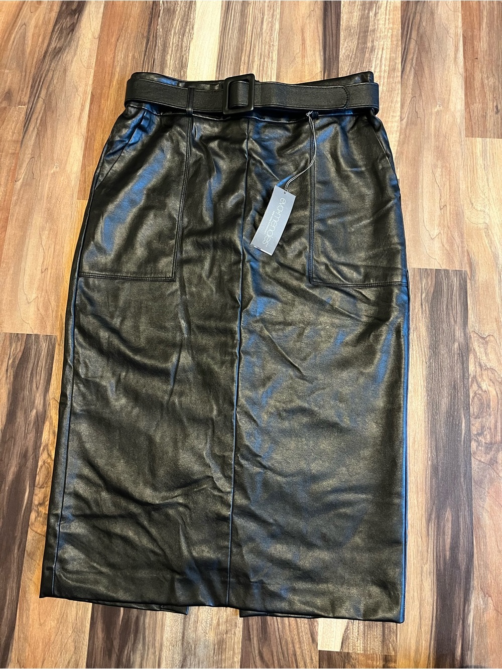 New York & Company Black Faux Leather Pencil Skirt with Belt